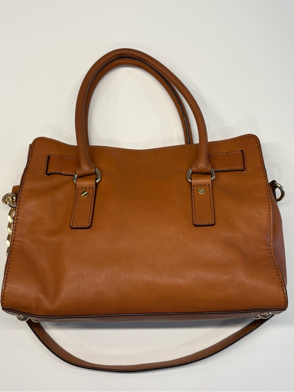 Michael Kors Hamilton Brown Leather Satchel Handbag with Gold Hardware - Picture 2 of 11
